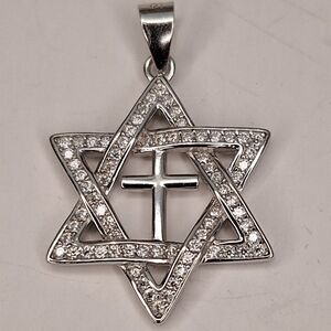 Moissanite 925 Sterling Silver Star of David Pendant with Cross